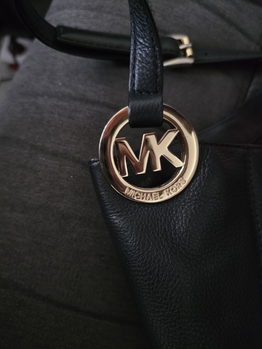 Michael Kors Black Leather Crossbody Purse with Gold MK Emblem